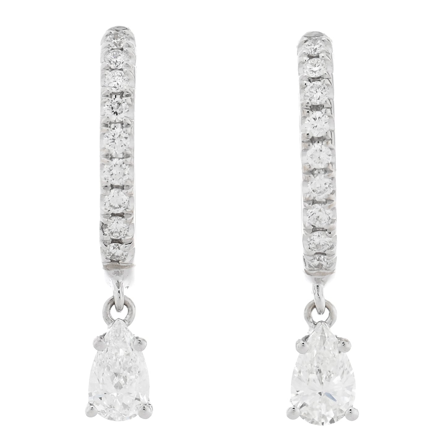 18K White Gold Diamond Pear Huggie Drop Earrings