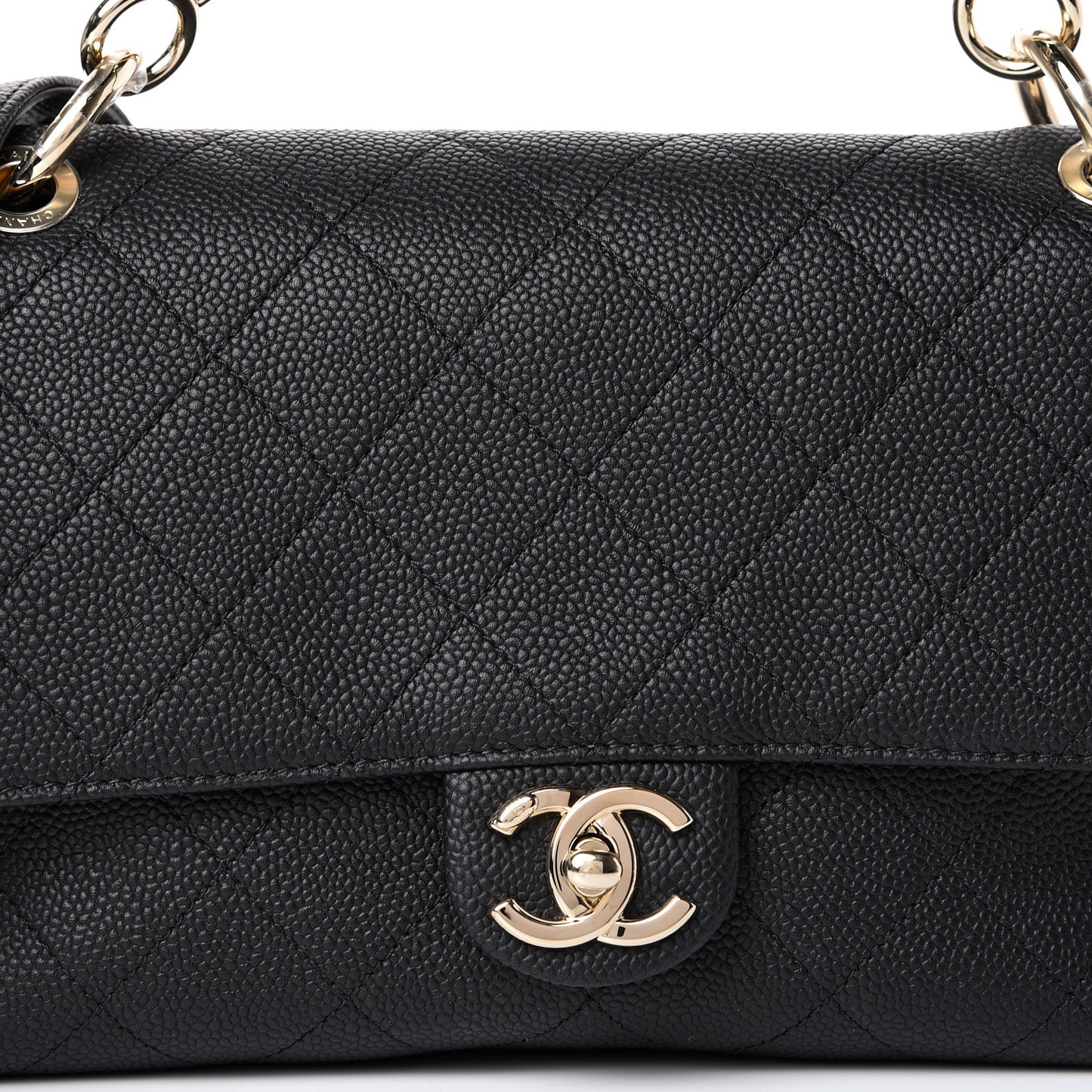 Grained Calfskin Stitched Medium Flap Black