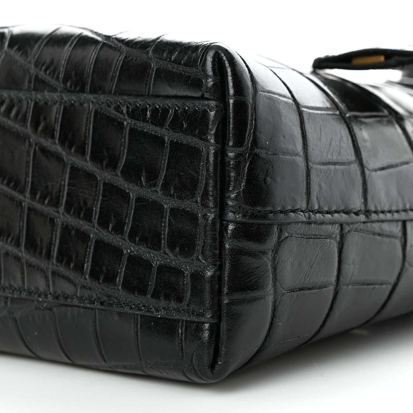 Calfskin Crocodile Embossed Paris Mini Toy Shopper Tote Black