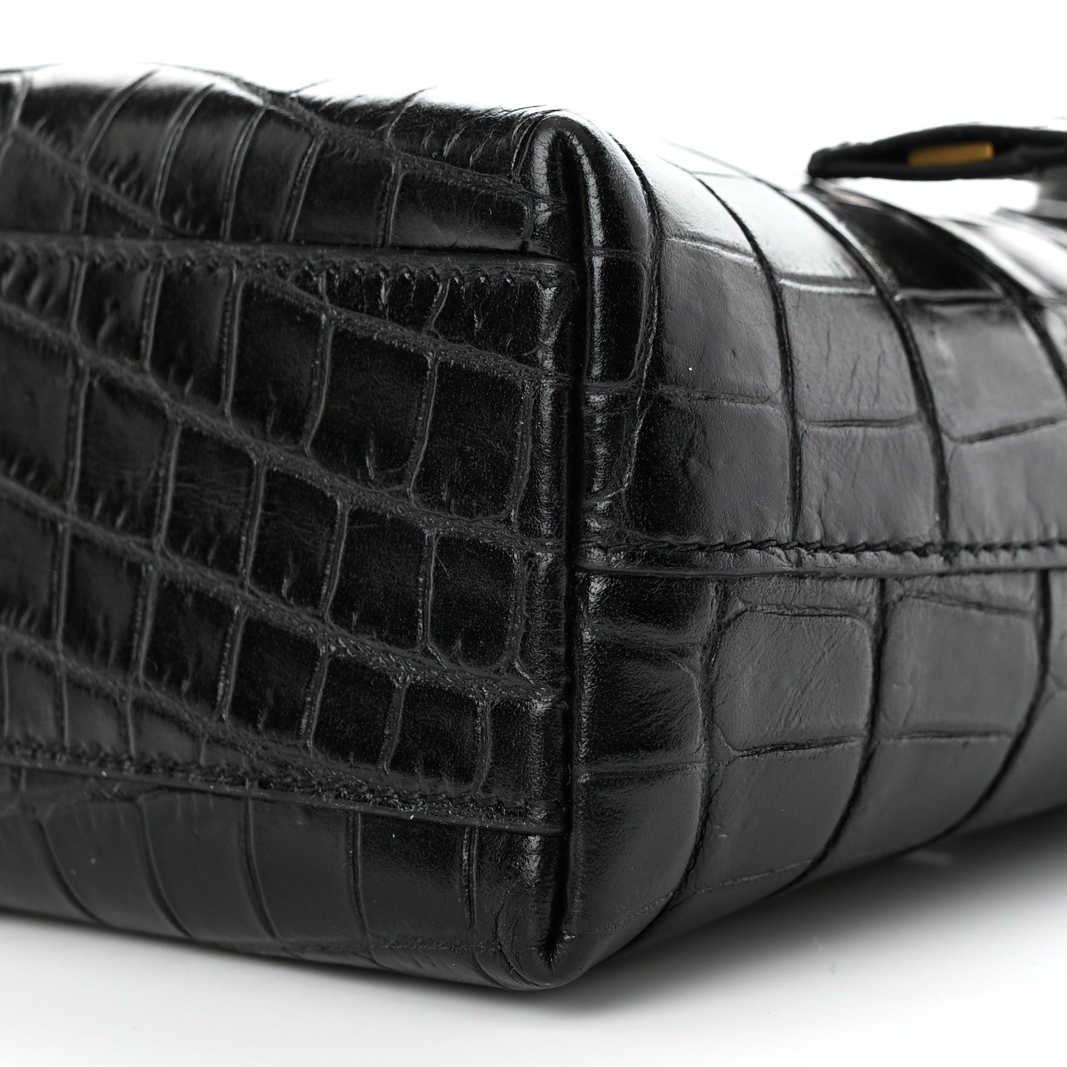 Saint Laurent Calfskin Crocodile Embossed Paris Mini Toy Shopper Tote Black 10 of 11