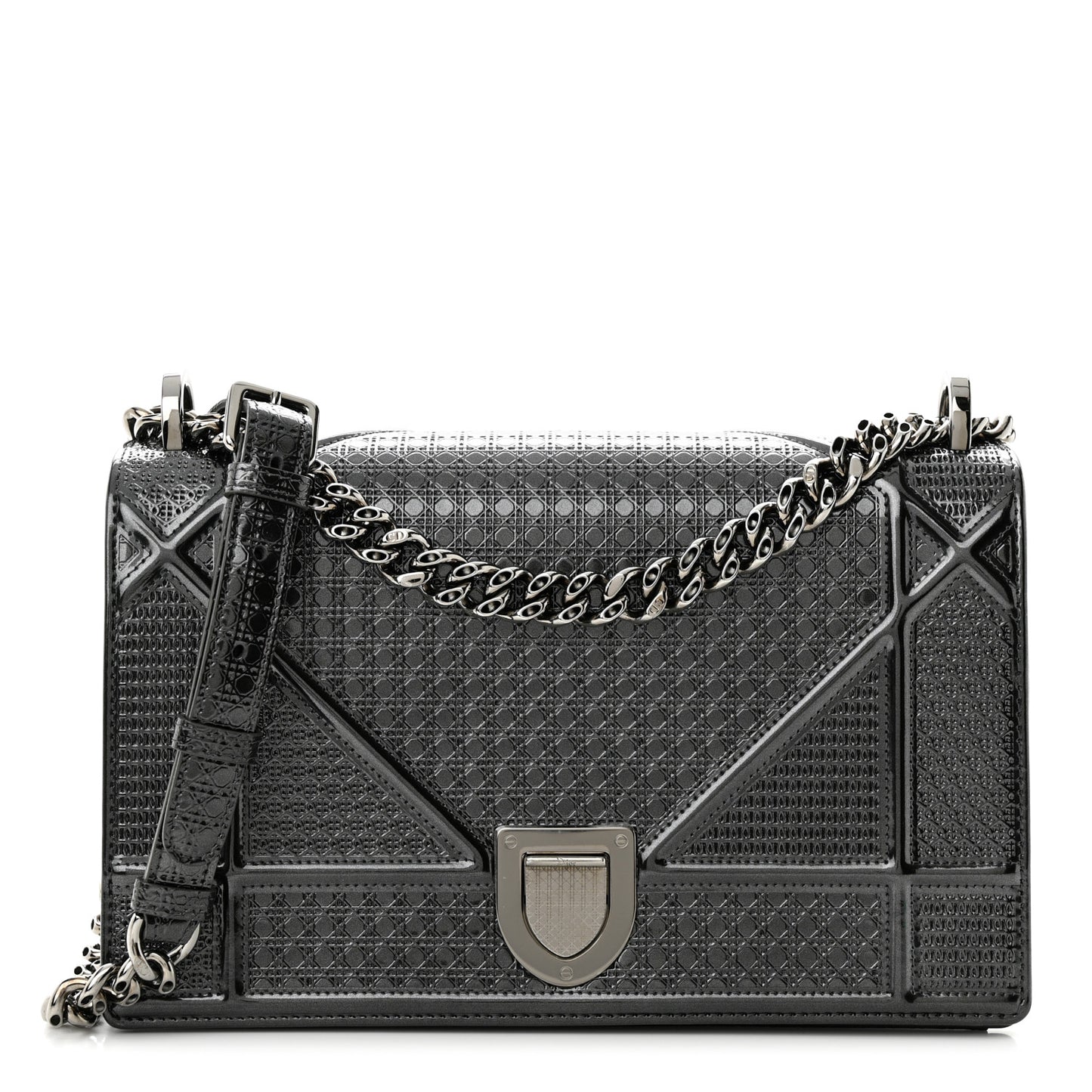 Metallic Patent Micro-Cannage Medium Diorama Flap Bag Onyx Black