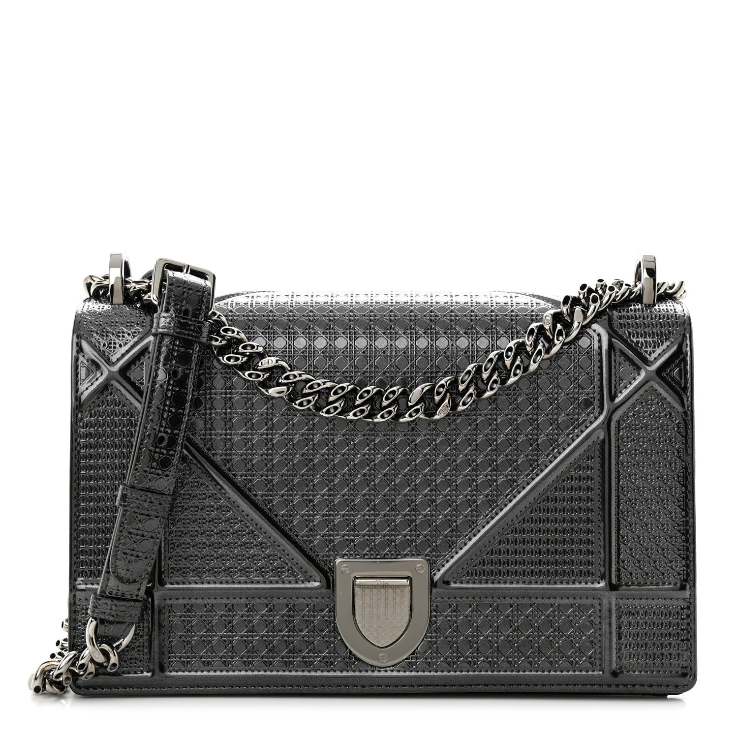 Christian Dior Metallic Patent Micro-Cannage Medium Diorama Flap Bag Onyx Black 1 of 13