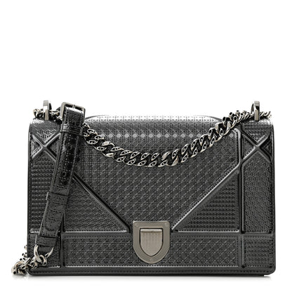 Christian Dior Metallic Patent Micro-Cannage Medium Diorama Flap Bag Onyx Black 1 of 13