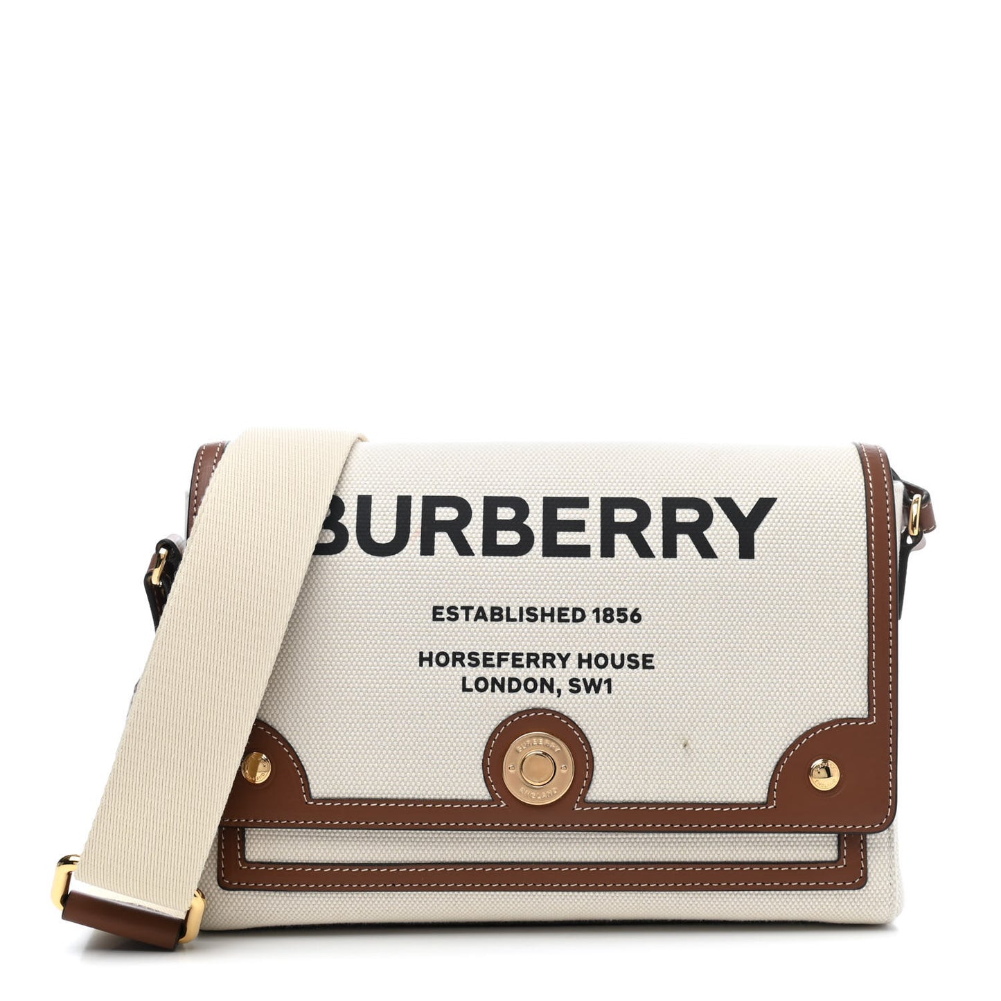 Canvas Horseferry Print Note Crossbody Bag Natural Tan