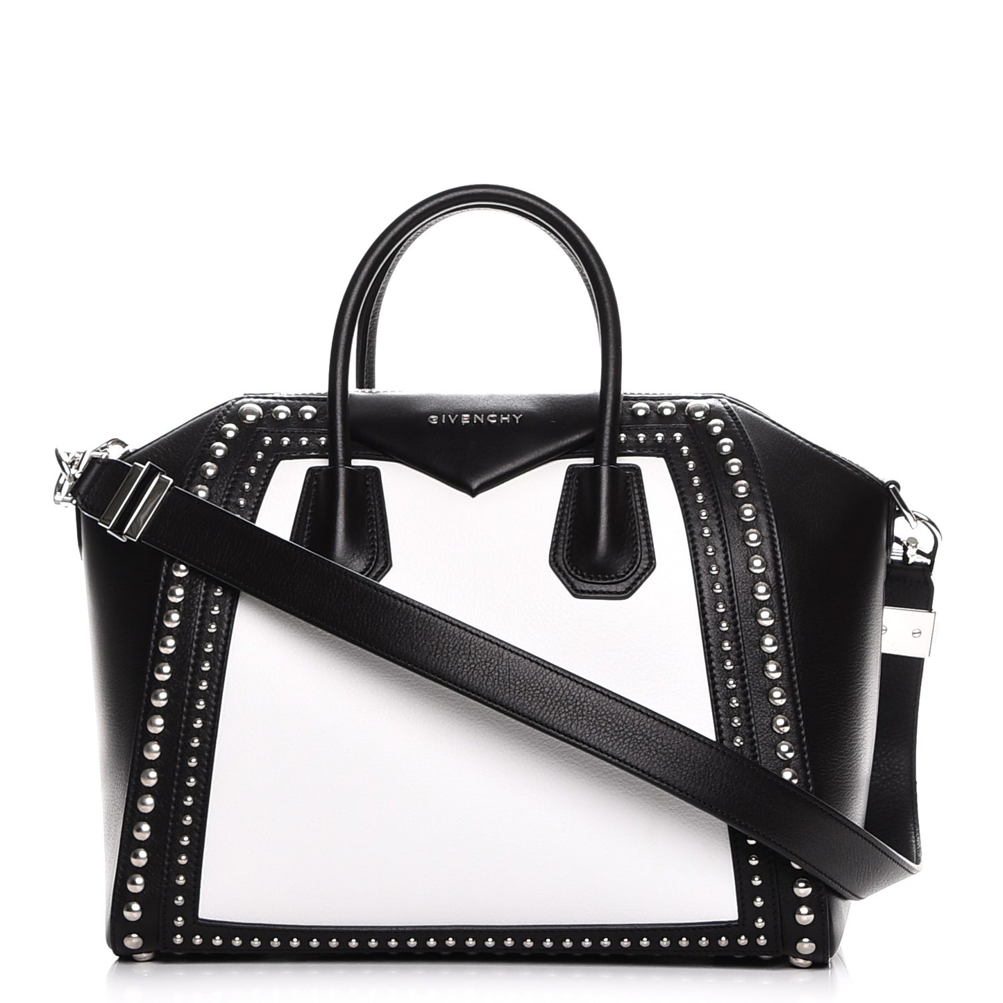 Calfskin Medium Studded Bi-Color Antigona Black White