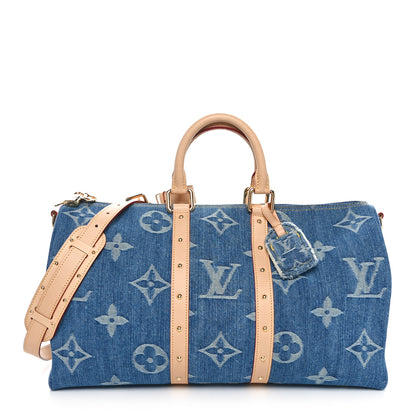 Louis Vuitton Denim Monogram New LV Remix Keepall Bandouliere 45 Blue 1 of 9