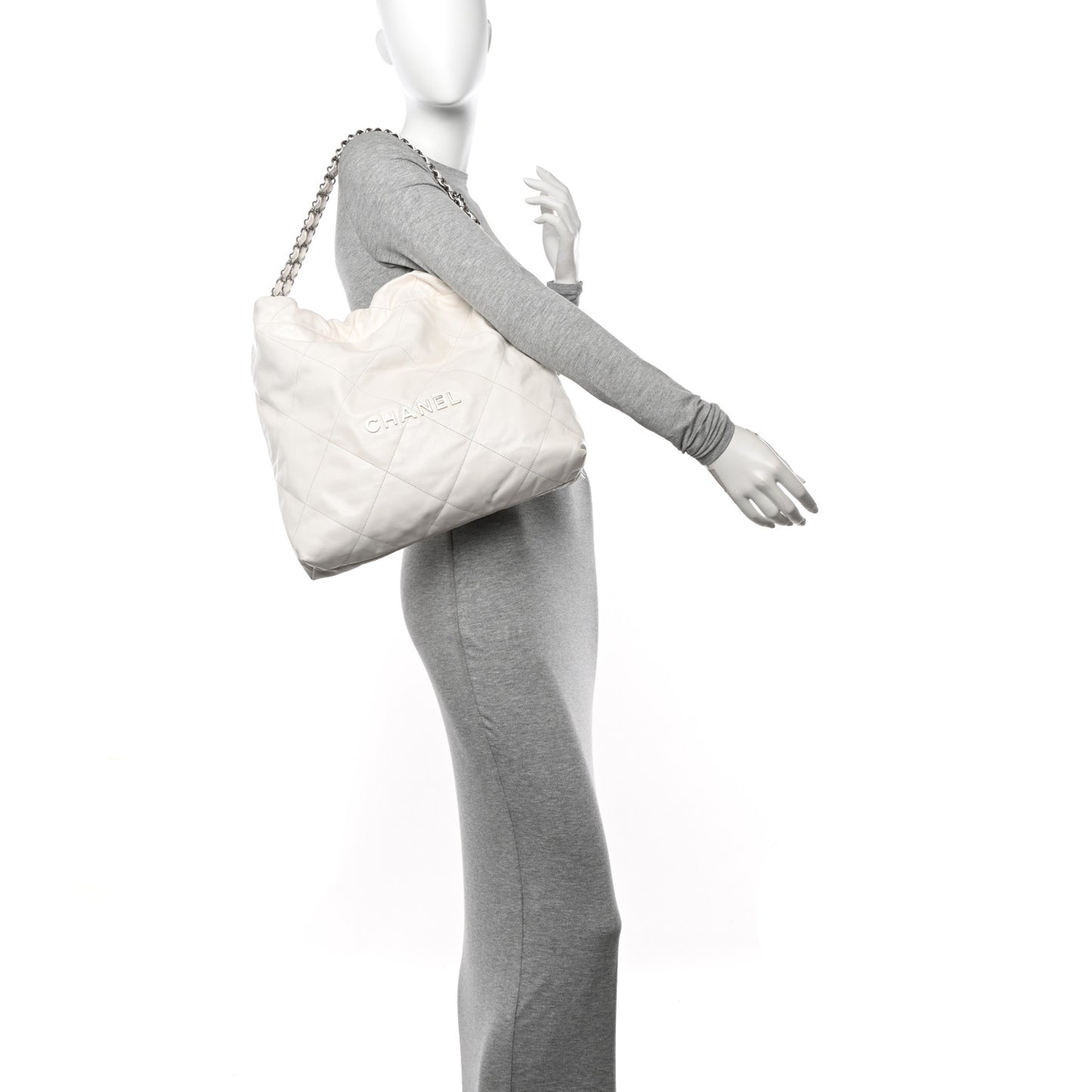 Shiny Calfskin Quilted Chanel 22 White