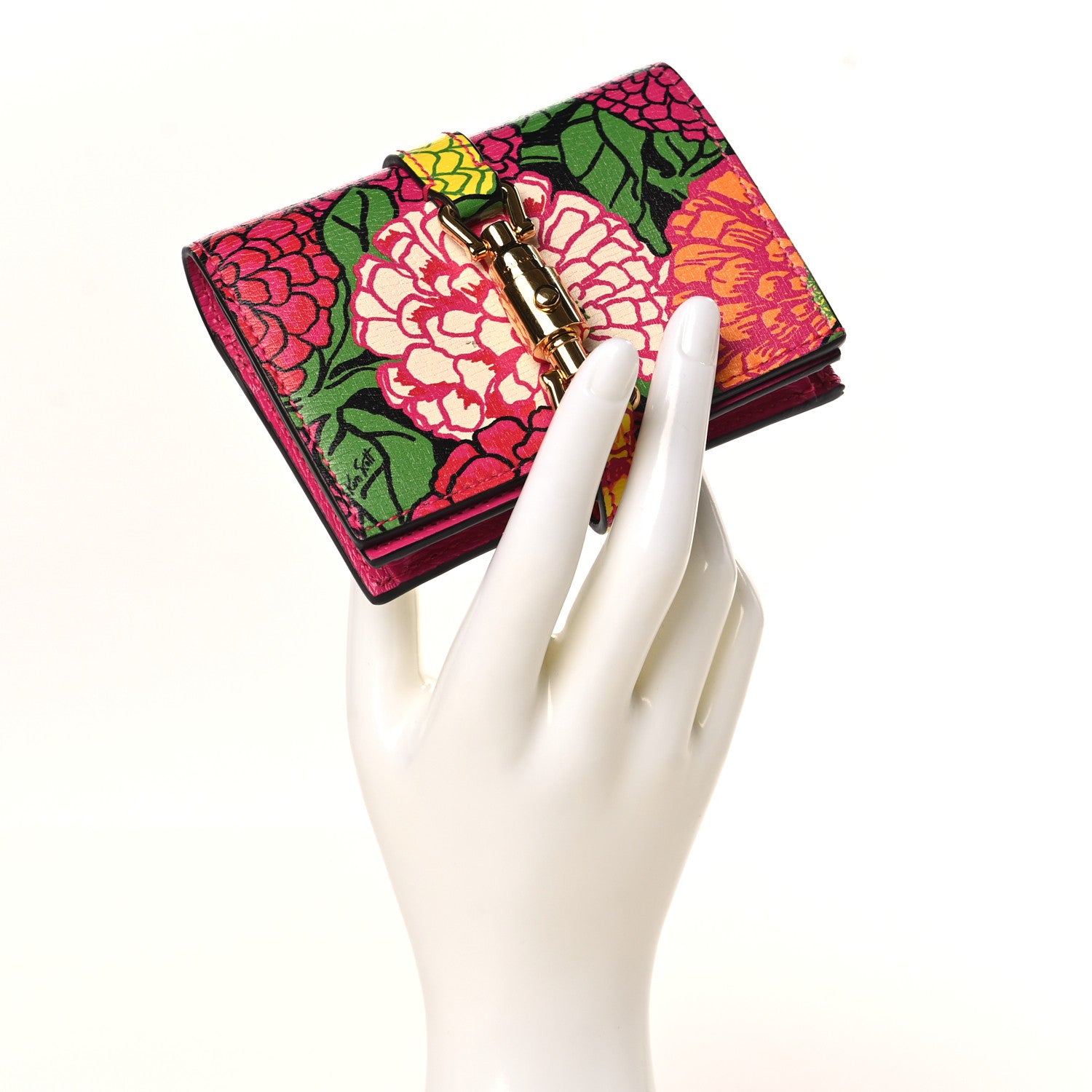 Gucci X KEN SCOTT Shangai Calfskin Pomponica Print Jackie 1961 Card Case Multicolor Fuxia Pompon 2 of 7