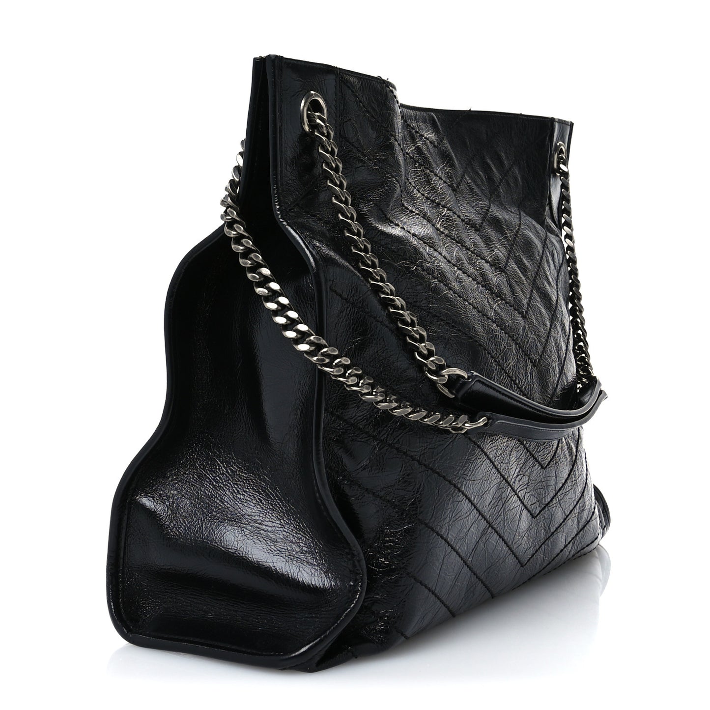 Crinkled Calfskin Matelasse Monogram Large Niki Shopper Tote Black