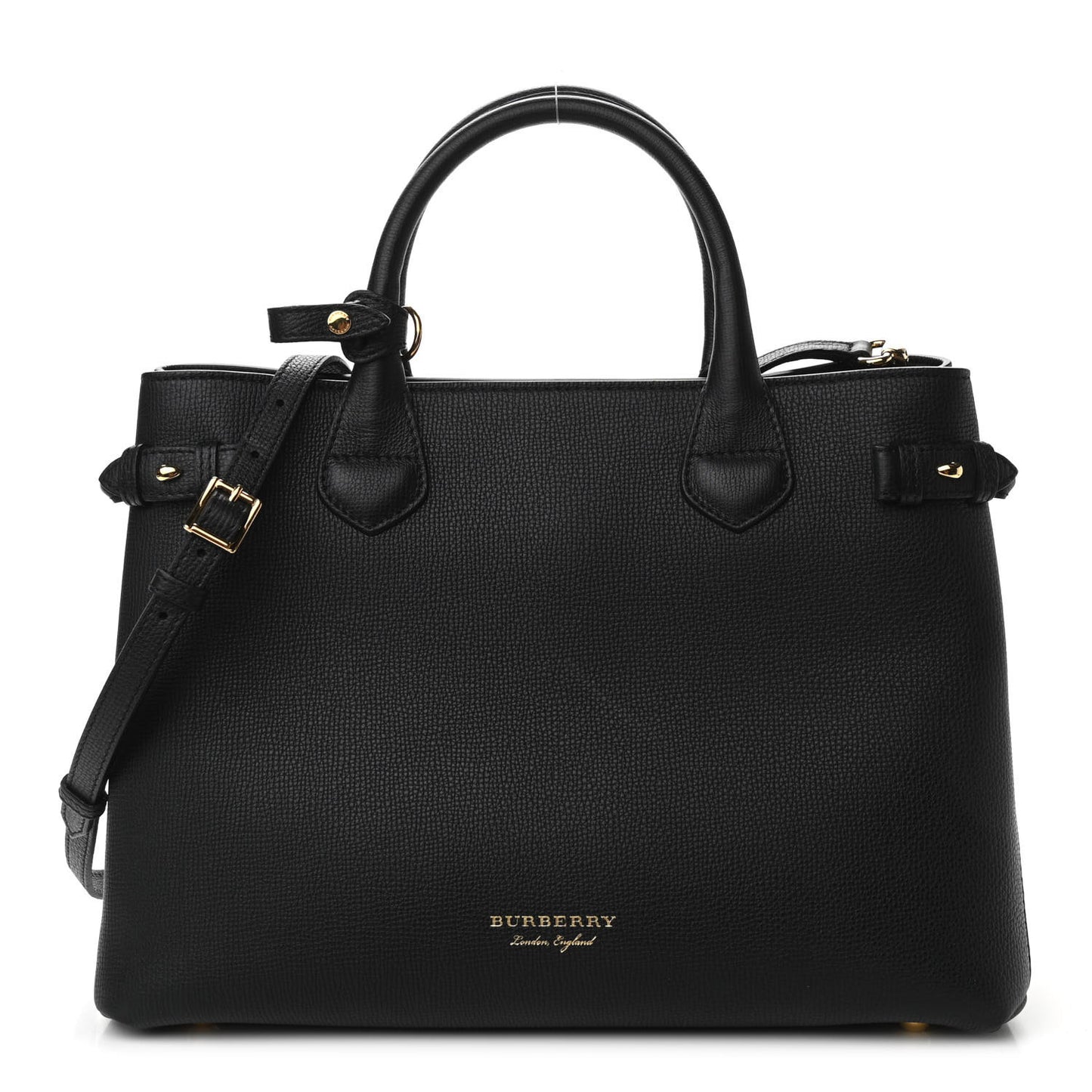 Grainy Calfskin House Check Medium Banner Tote Black