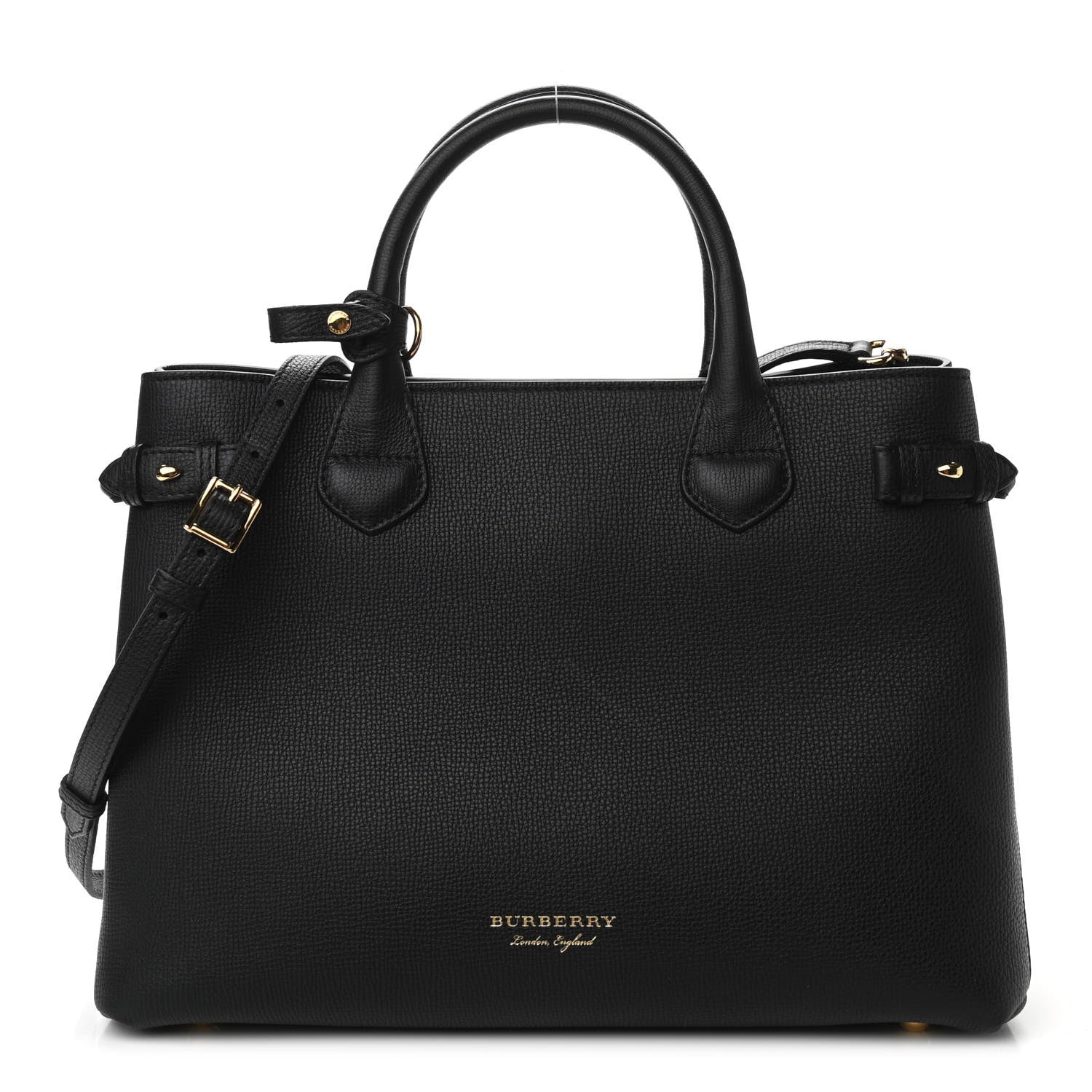 Burberry Grainy Calfskin House Check Medium Banner Tote Black 1 of 9