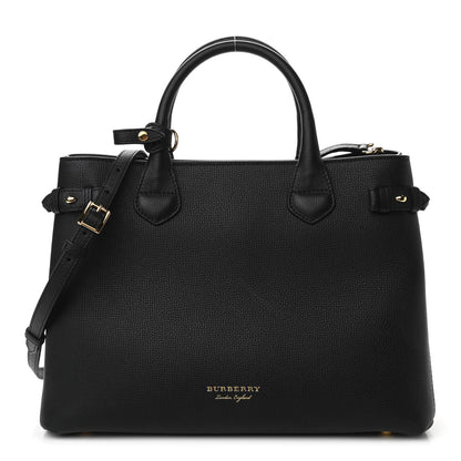 Burberry Grainy Calfskin House Check Medium Banner Tote Black 1 of 9