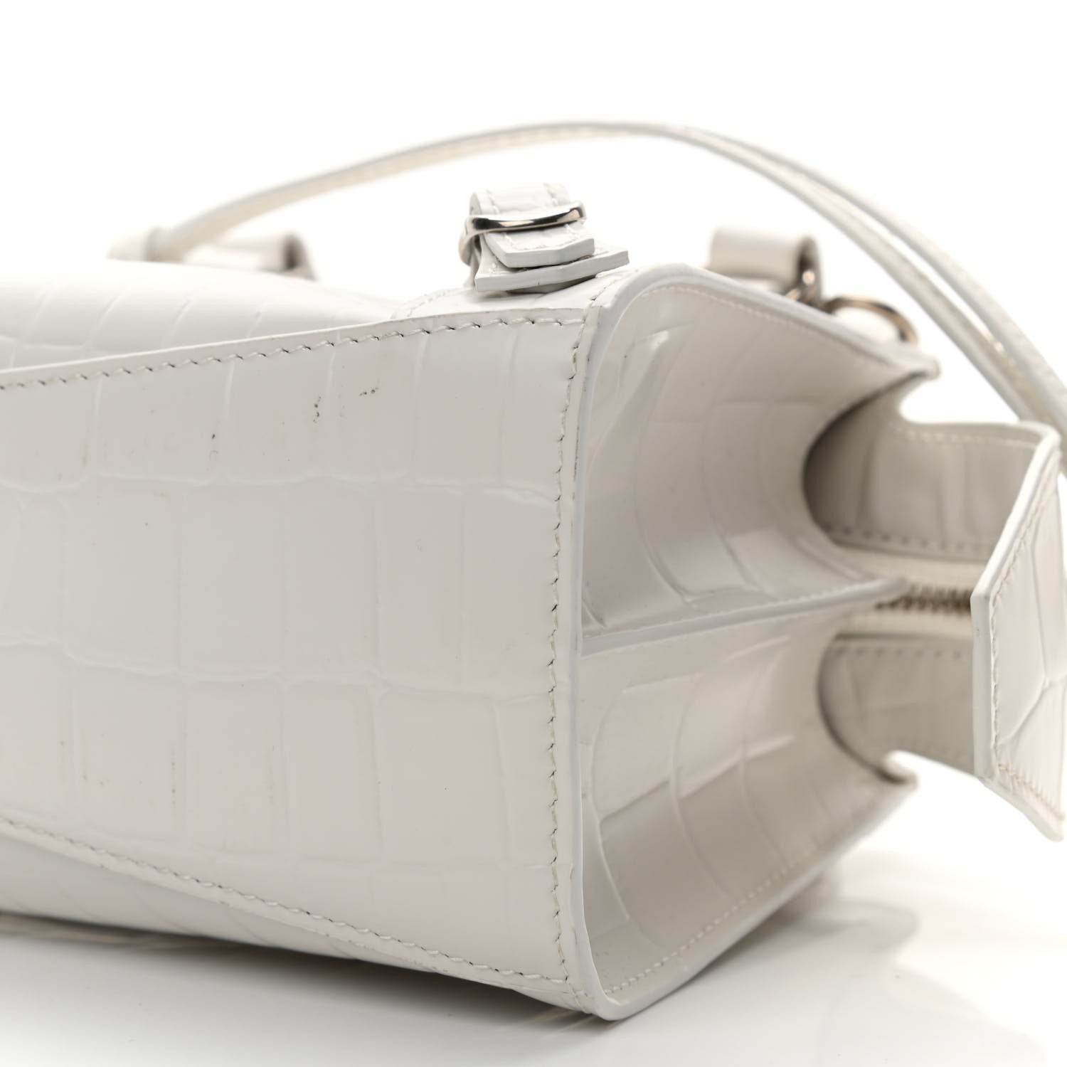 Balenciaga Semi Shiny Calfskin Crocodile Embossed Neo Classic Silver Hardware Mini City White 8 of 10