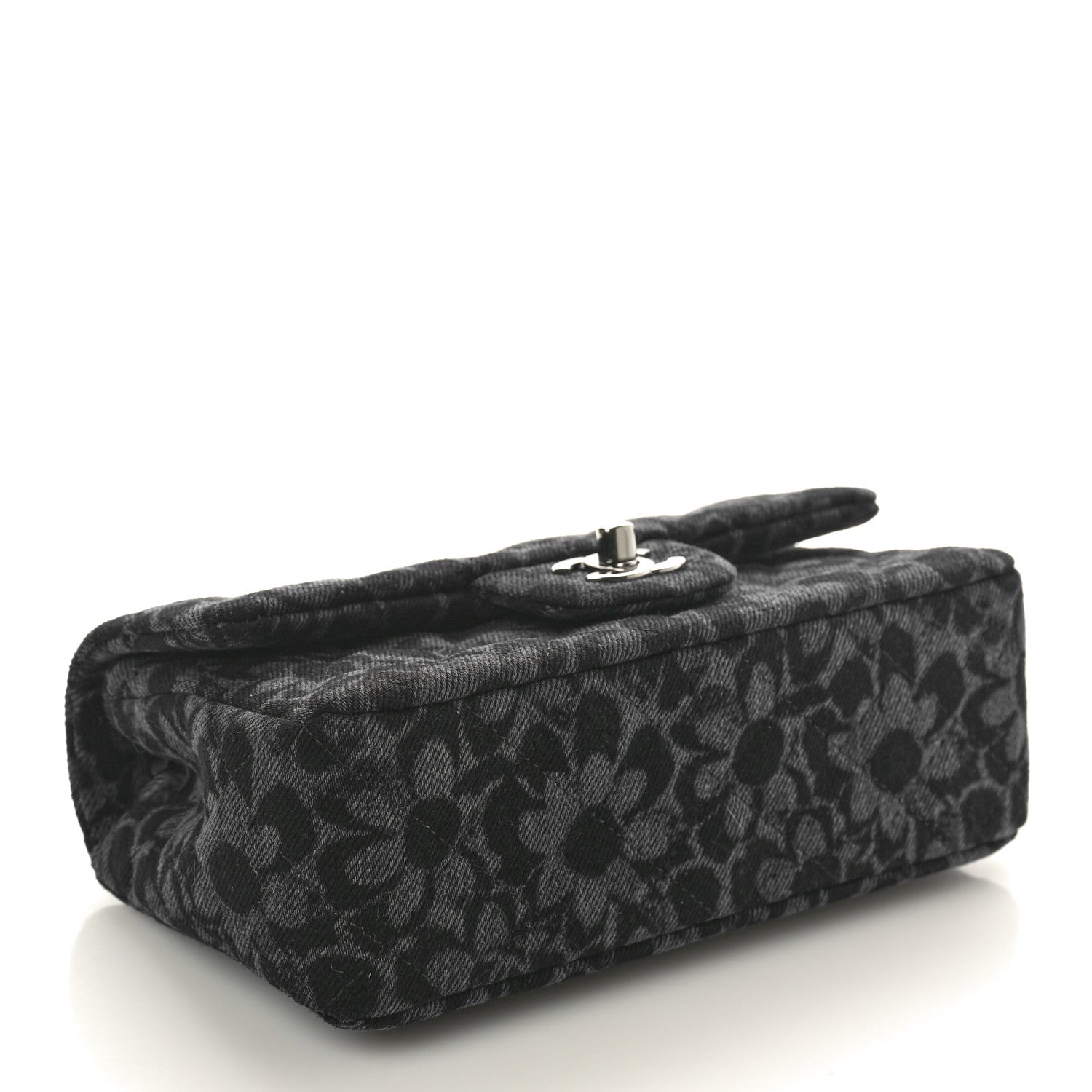 Chanel Printed Denim Quilted Flower Mini Rectangular Flap Black 4 of 11