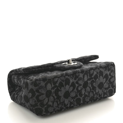 Chanel Printed Denim Quilted Flower Mini Rectangular Flap Black 4 of 11