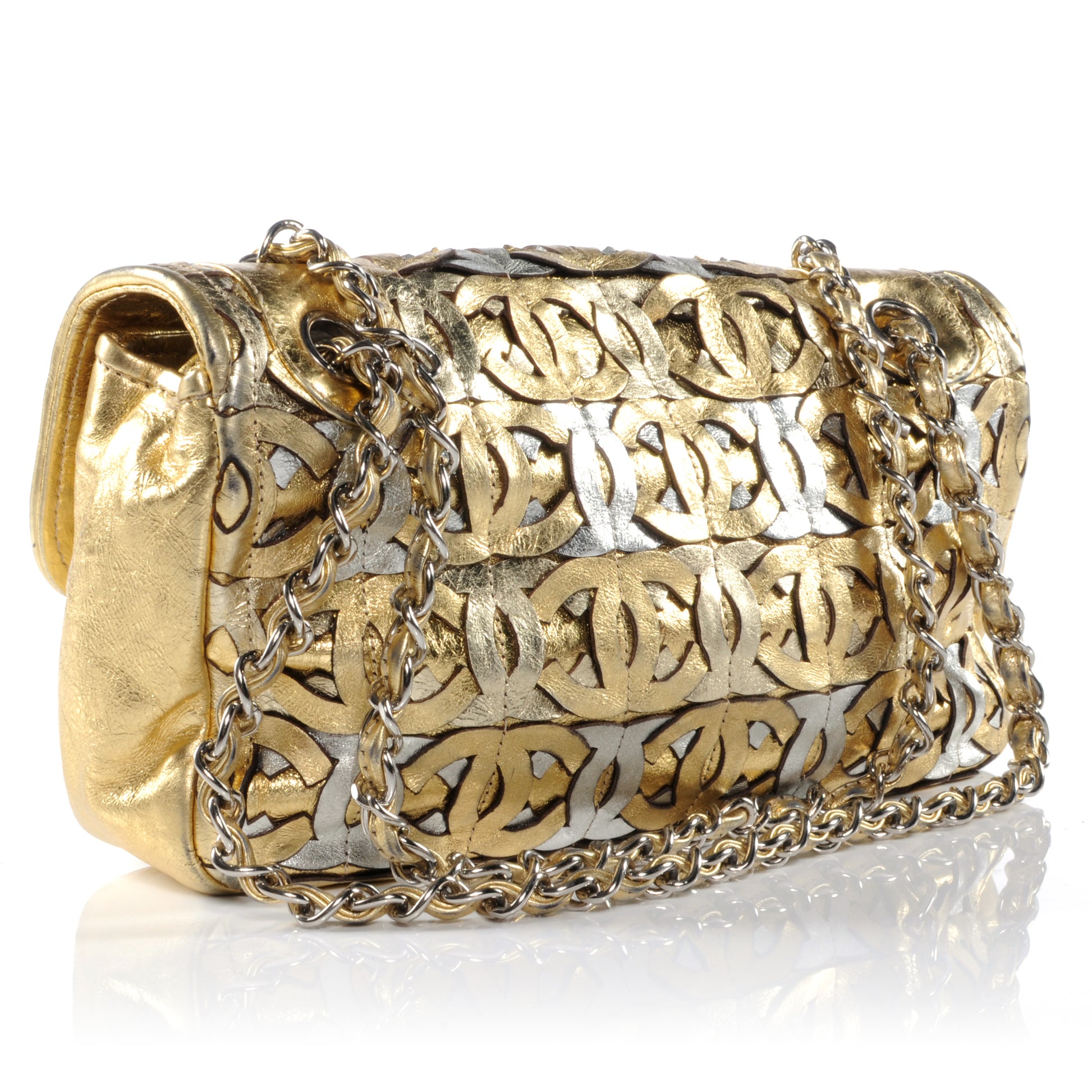 Chanel Calfskin Crackled CC Mix Flap Gold Silver 3 of 8