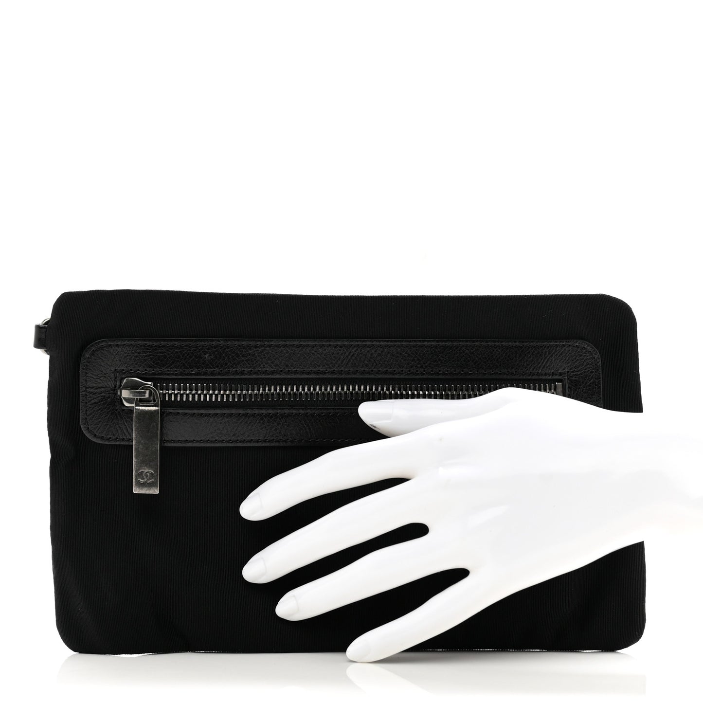 Nylon Calfskin Chesterfield Pouch Black