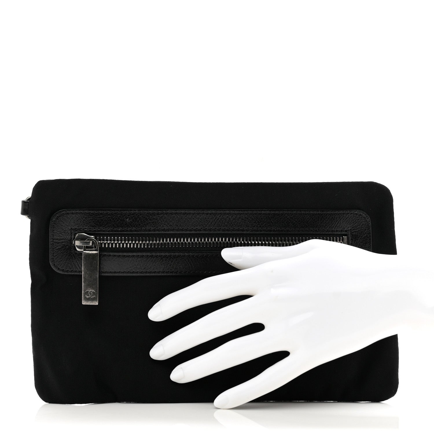 Chanel Nylon Calfskin Chesterfield Pouch Black 2 of 5