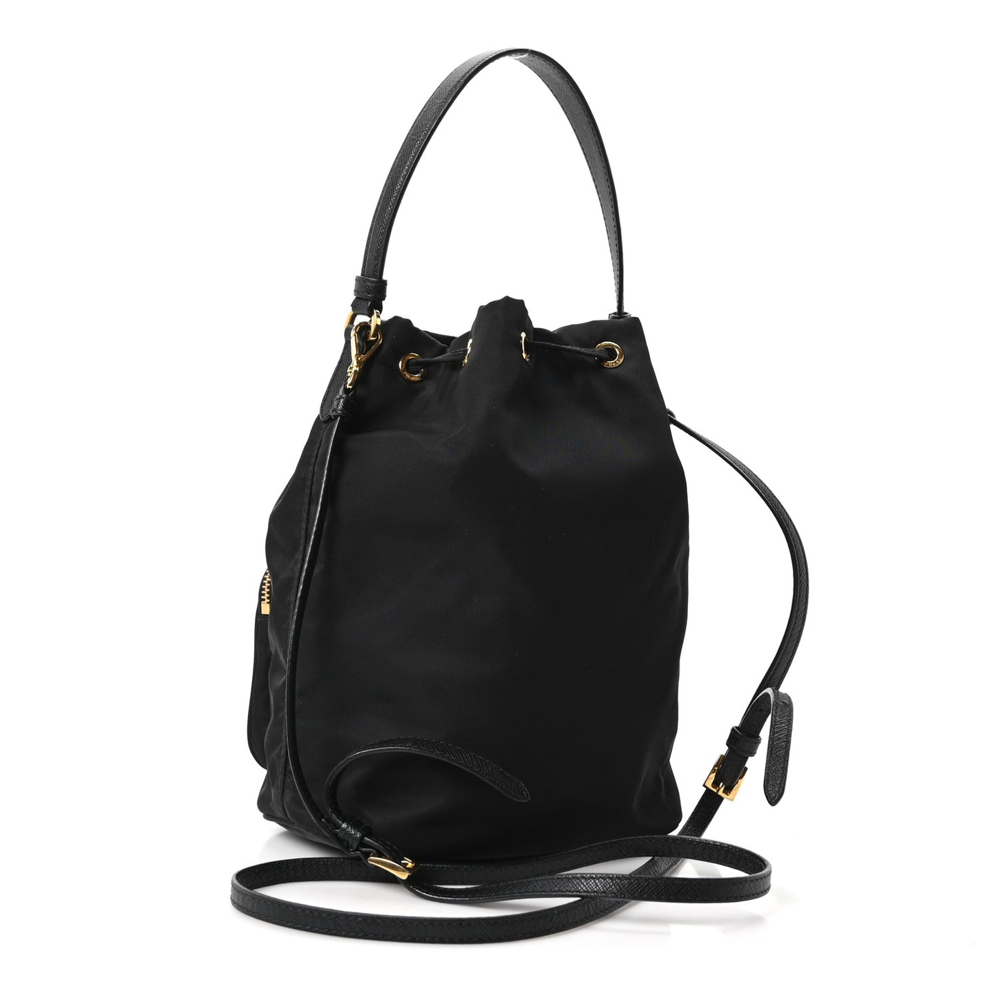 Saffiano Tessuto Nylon Mini Bucket Crossbody Bag Black