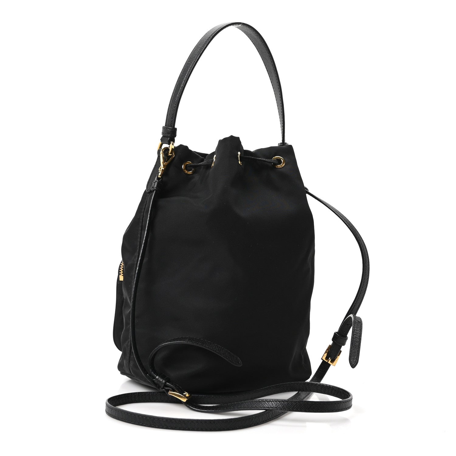 Prada Saffiano Tessuto Nylon Mini Bucket Crossbody Bag Black 2 of 9