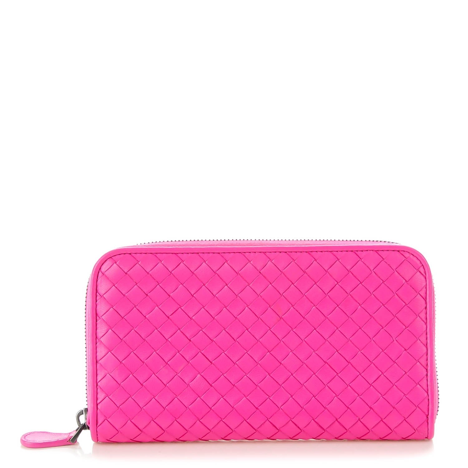 Bottega Veneta Nappa Intrecciato Zip Around Wallet Shocking Pink 1 of 8