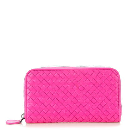 Bottega Veneta Nappa Intrecciato Zip Around Wallet Shocking Pink 1 of 8