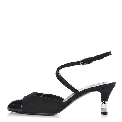 Chanel Suede Patent Cap Toe CC Heels 36.5 Black 1 of 9