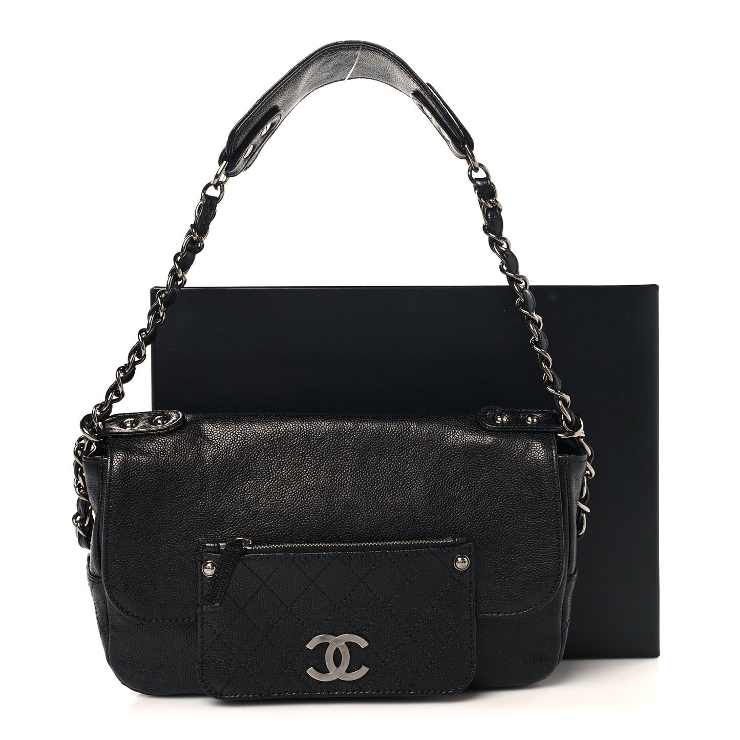 Glazed Caviar Small Pocket In The City Shoulder Bag Black