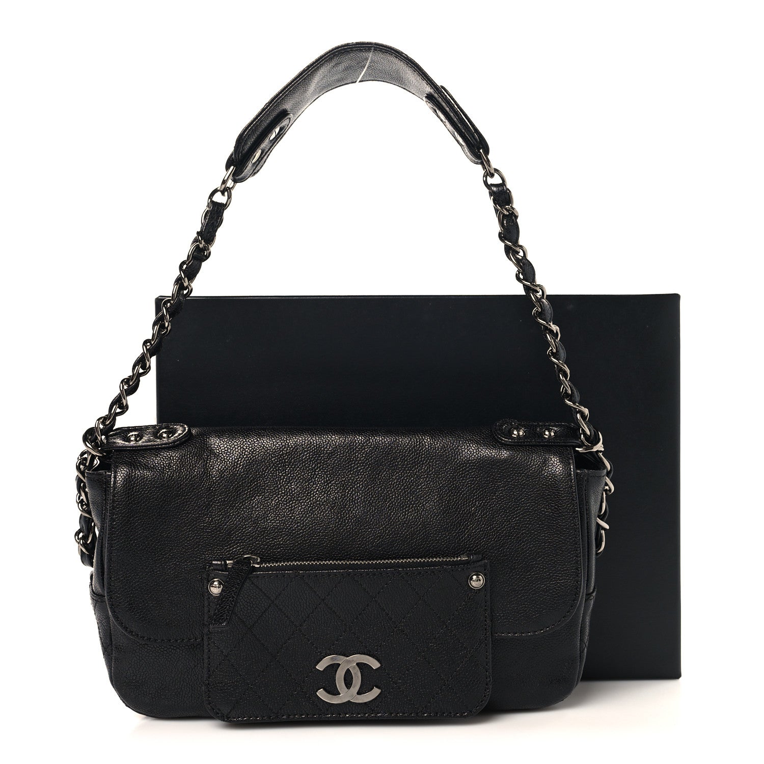 Chanel Glazed Caviar Small Pocket In The City Shoulder Bag Black 10 of 10