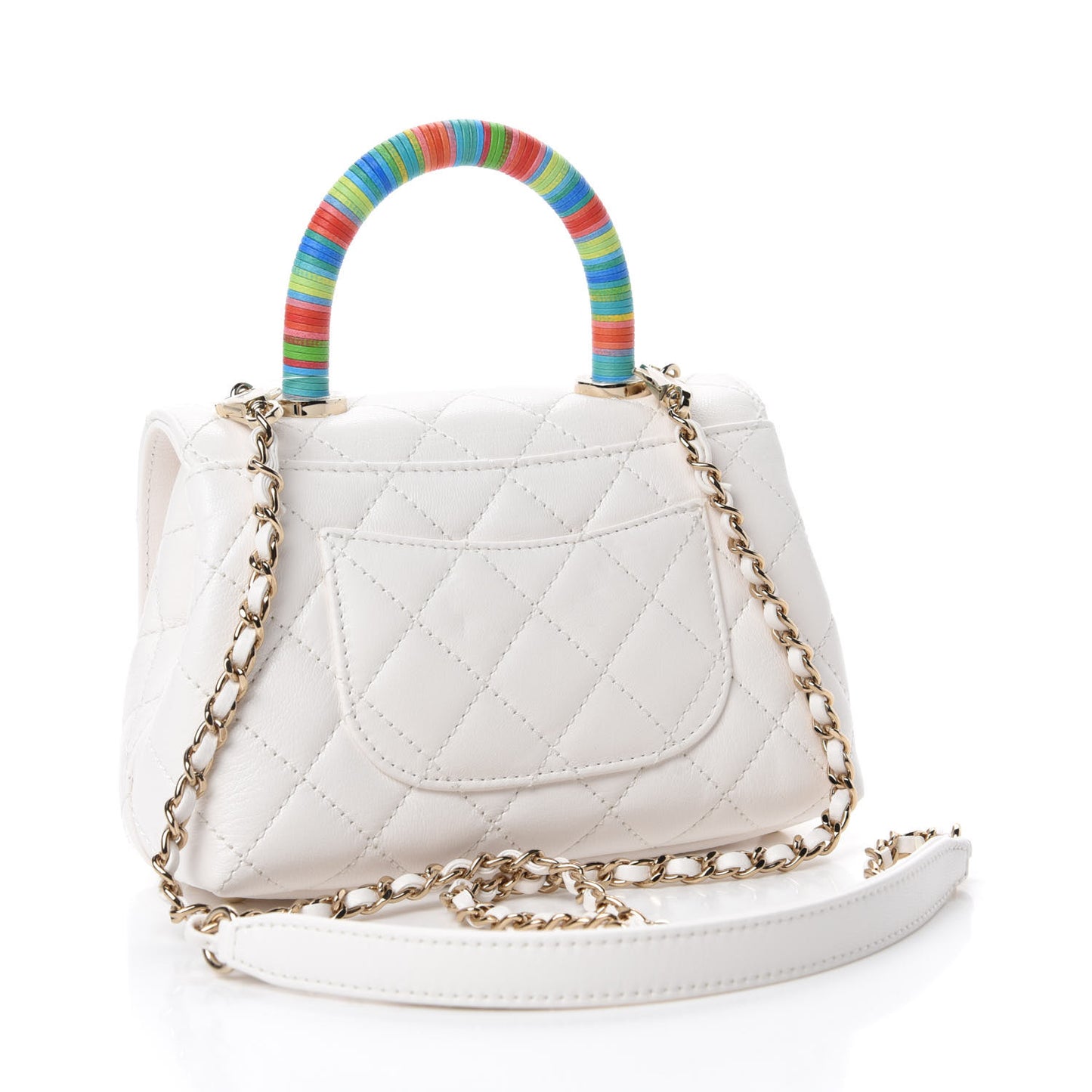 Goatskin Quilted Extra Mini Rainbow Coco Handle Flap White