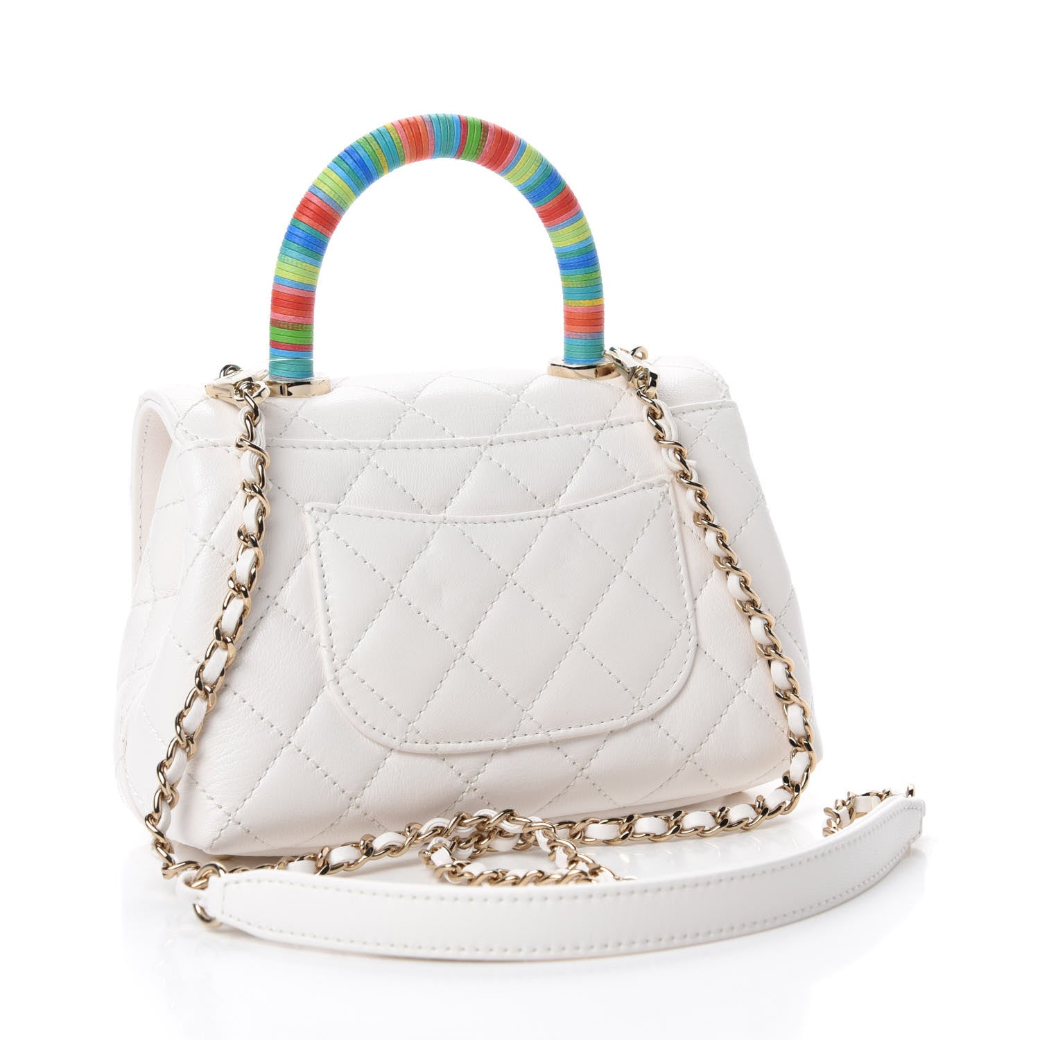 Chanel Goatskin Quilted Extra Mini Rainbow Coco Handle Flap White 3 of 11