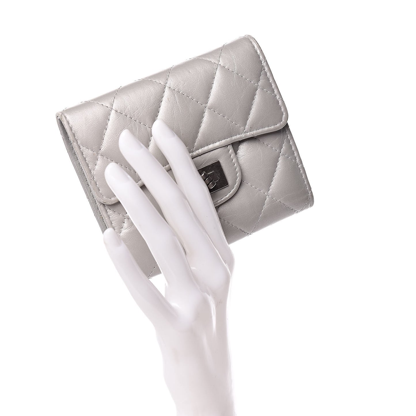 Aged Calfskin Quilted Reissue Compact Wallet Grey