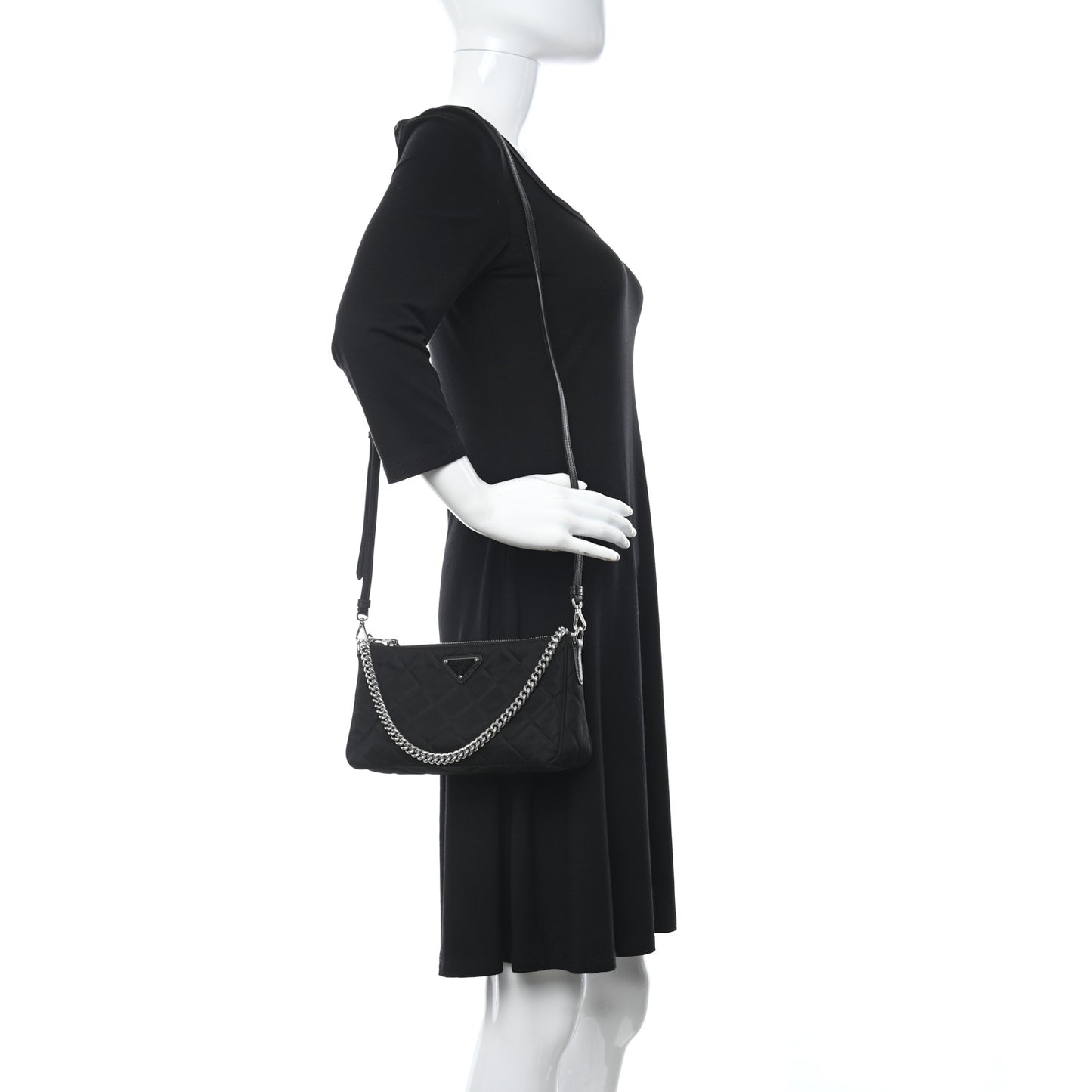 Nylon Tessuto Impuntu Quilted Crossbody Bag Black