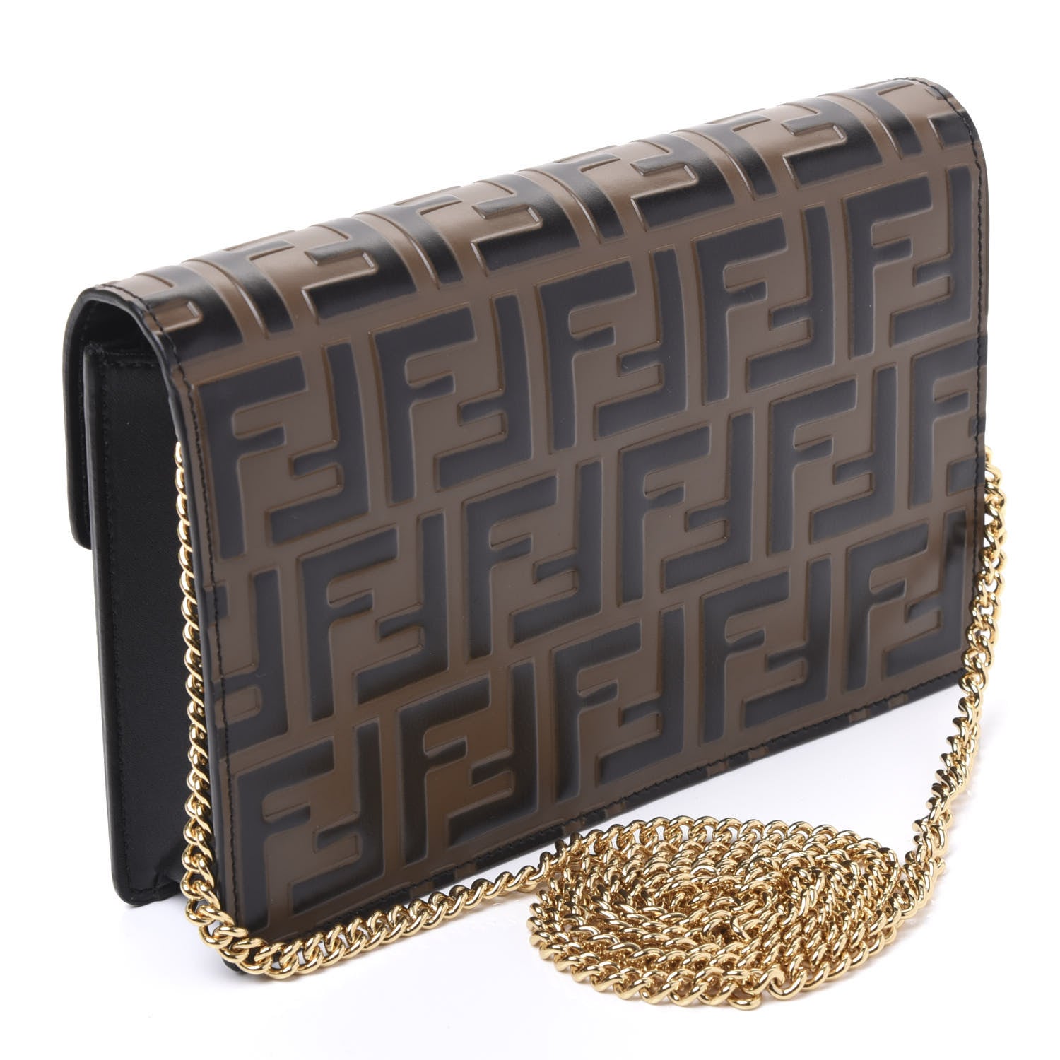 Fendi Vitello Liberty F is Fendi Bi-Color FF 1974 Embossed Medium Envelope Wallet On Chain Black Maya 2 of 9