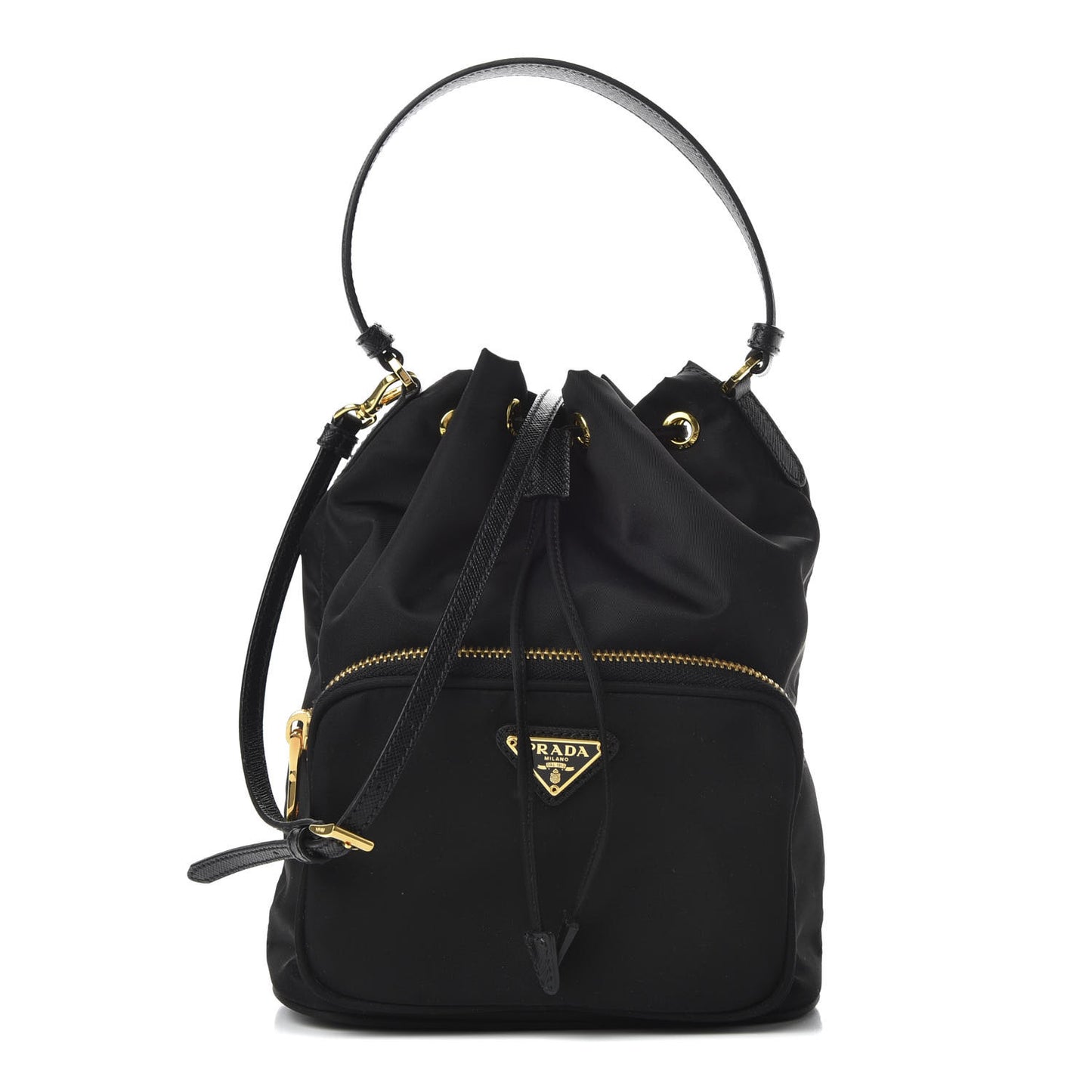 Saffiano Tessuto Nylon Mini Bucket Crossbody Bag Black