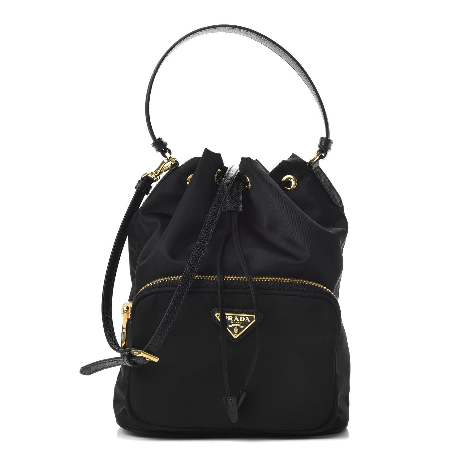 Prada Saffiano Tessuto Nylon Mini Bucket Crossbody Bag Black 1 of 9