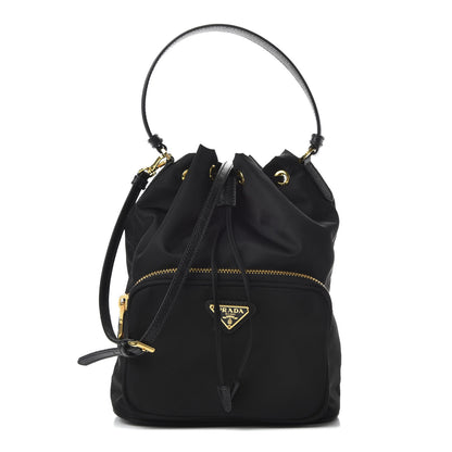 Prada Saffiano Tessuto Nylon Mini Bucket Crossbody Bag Black 1 of 9