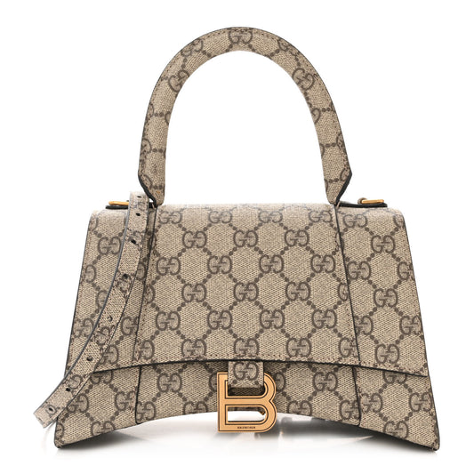 X GUCCI GG Supreme Monogram Small Hourglass Top Handle Bag Beige Ebony