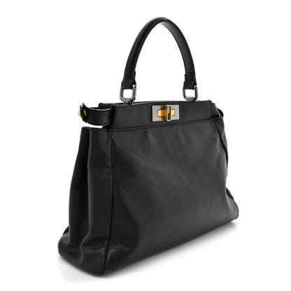 Fendi Goatskin Zucca Medium Peekaboo Iconic Satchel  Black Tobacco 3 of 13