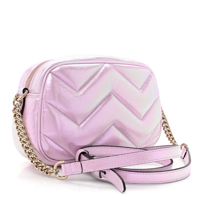 Gucci Iridescent Nappa Chevron Matelasse Small GG Marmont Chain Shoulder Bag Iridescent Escape Pink 3 of 9