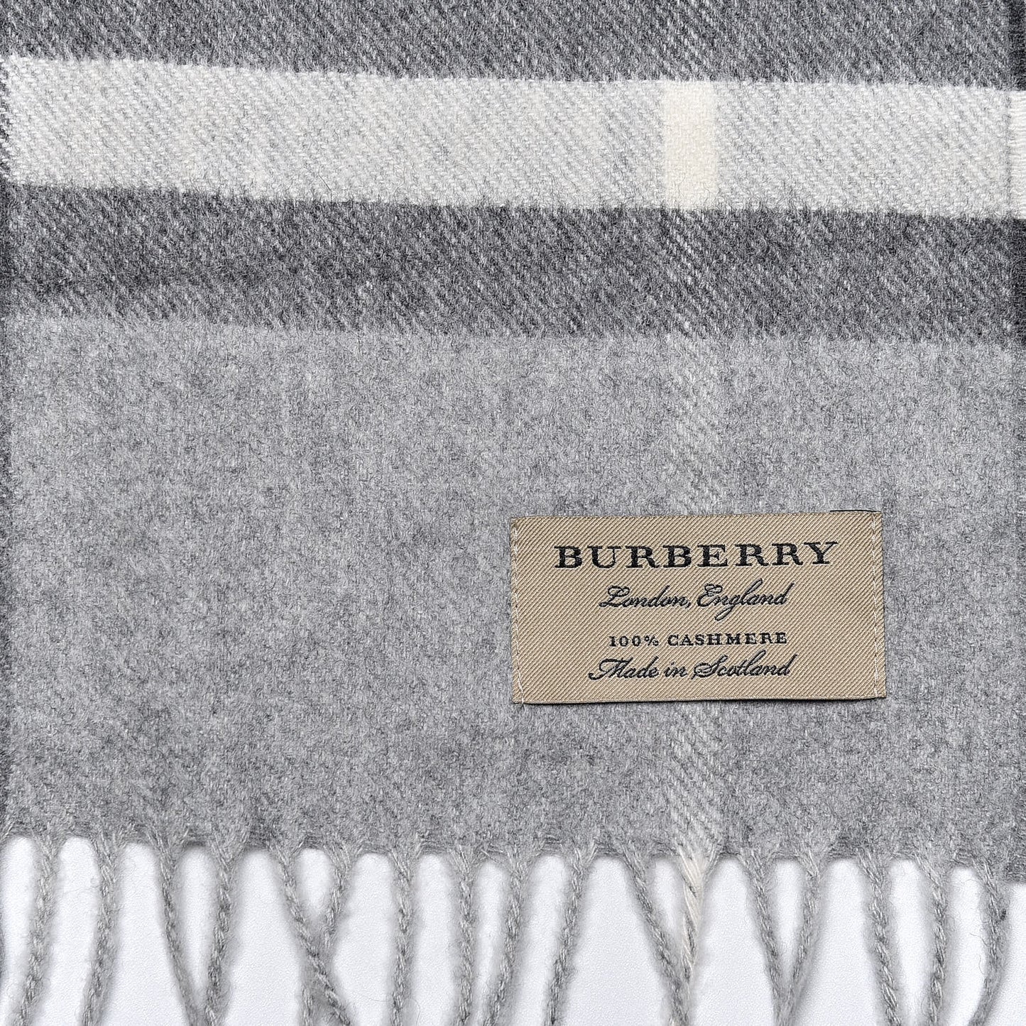 Cashmere Giant Check Fringe Scarf Pale Grey