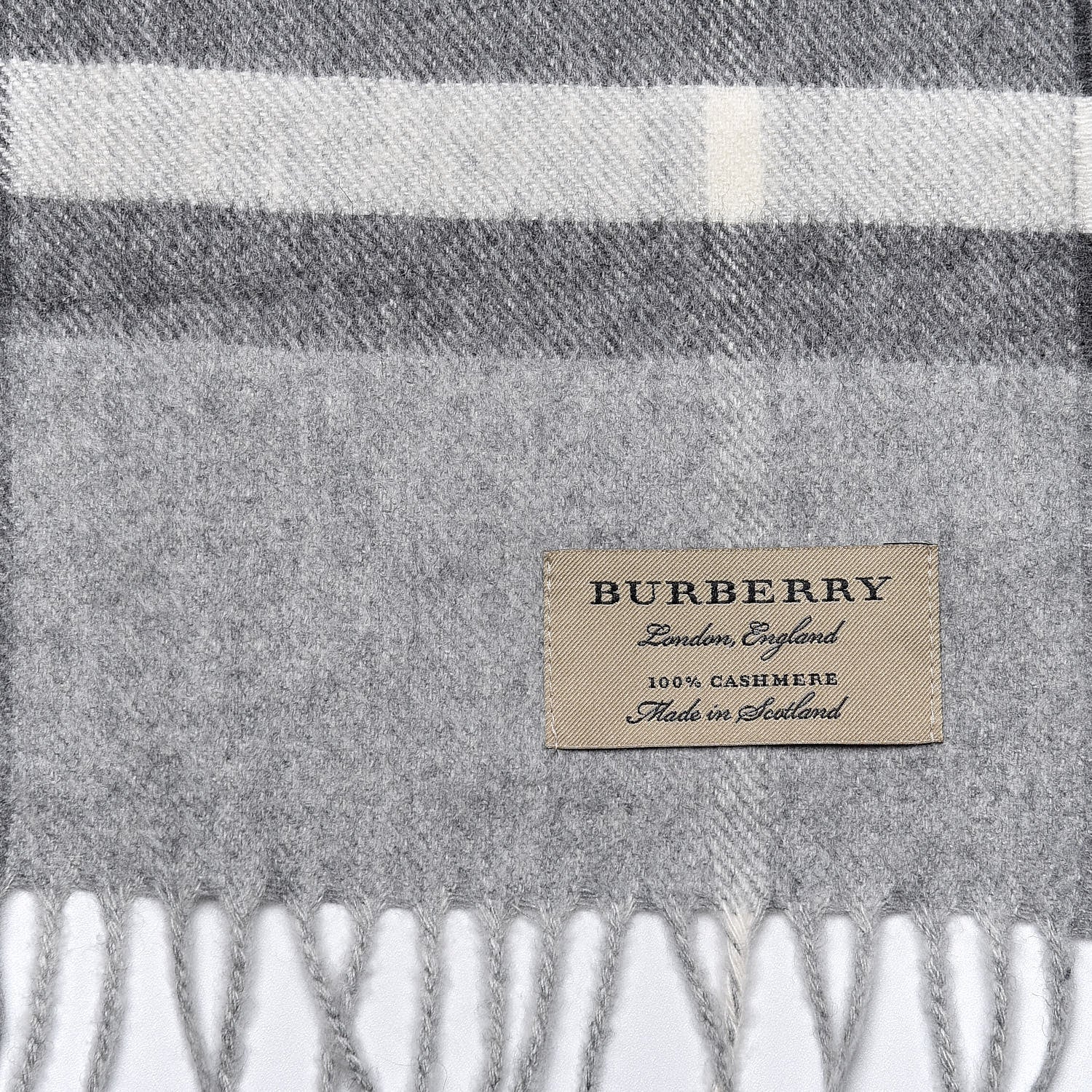Burberry Cashmere Giant Check Fringe Scarf Pale Grey 4 of 5