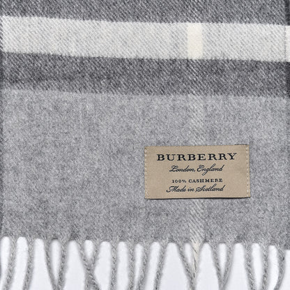 Burberry Cashmere Giant Check Fringe Scarf Pale Grey 4 of 5