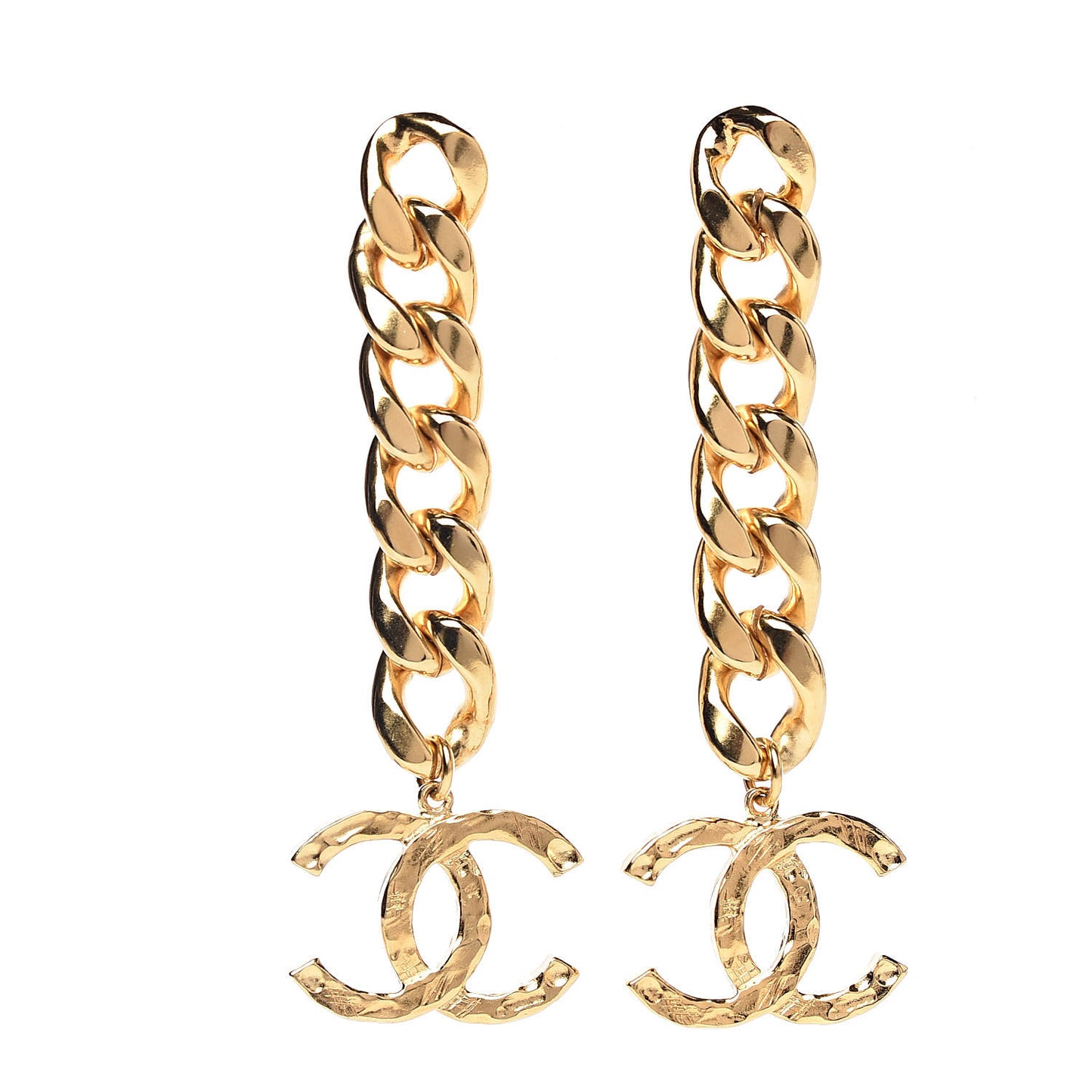 Metal CC Pick Drop Earrings Gold