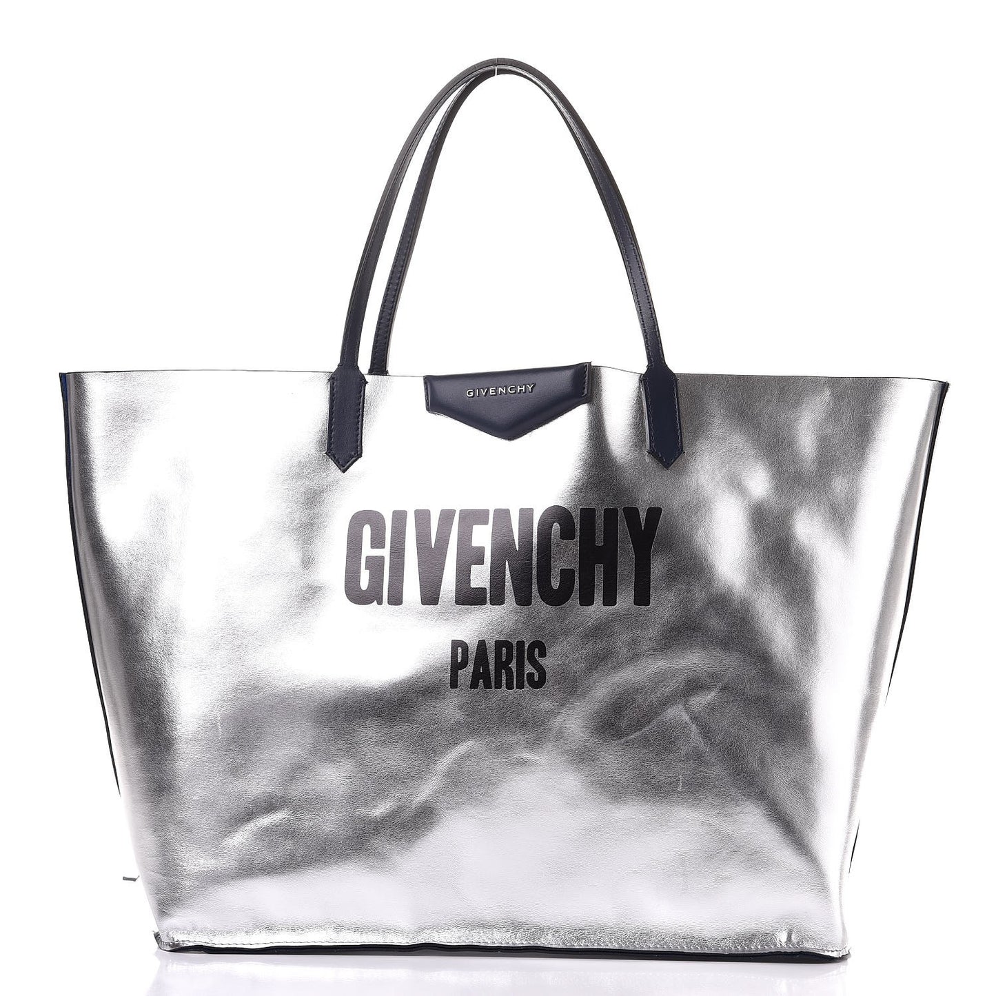 Metallic Calfskin Suede Ombre Large Reversible Antigona Tote Blue Silver