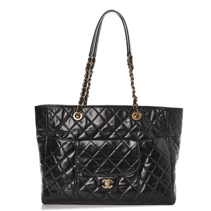 Chanel Glazed Calfskin Quilted Large Front Pocket Tote Black 1 of 12
