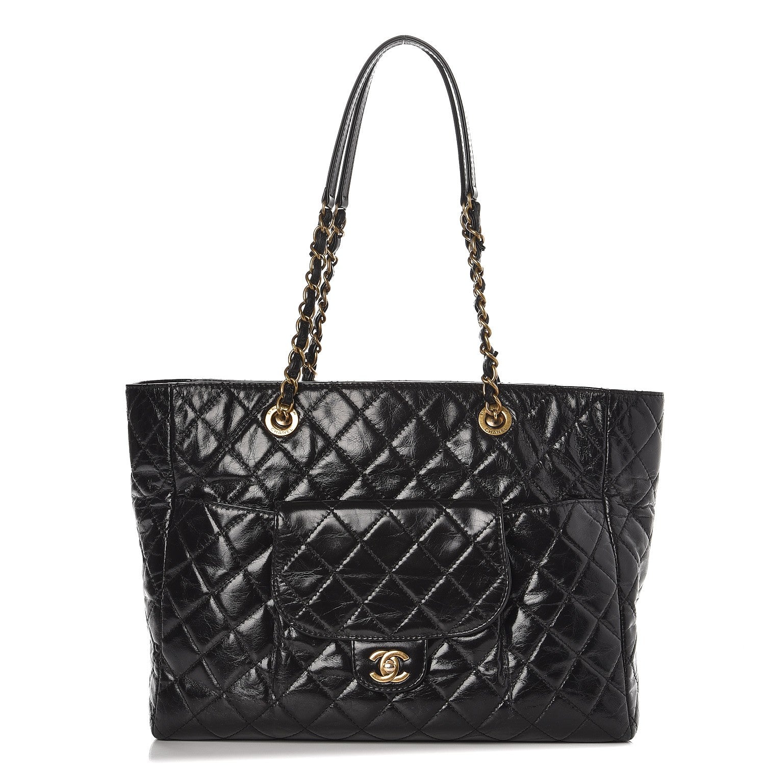 Chanel Glazed Calfskin Quilted Large Front Pocket Tote Black 1 of 12