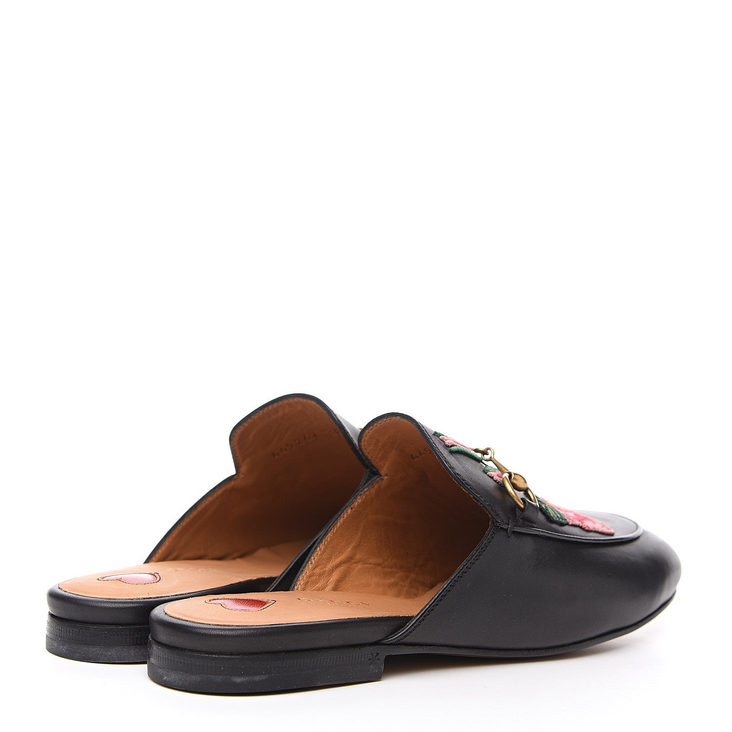 Gucci Calfskin Flower Embroidered Womens Princetown Slippers 38 Black 4 of 11