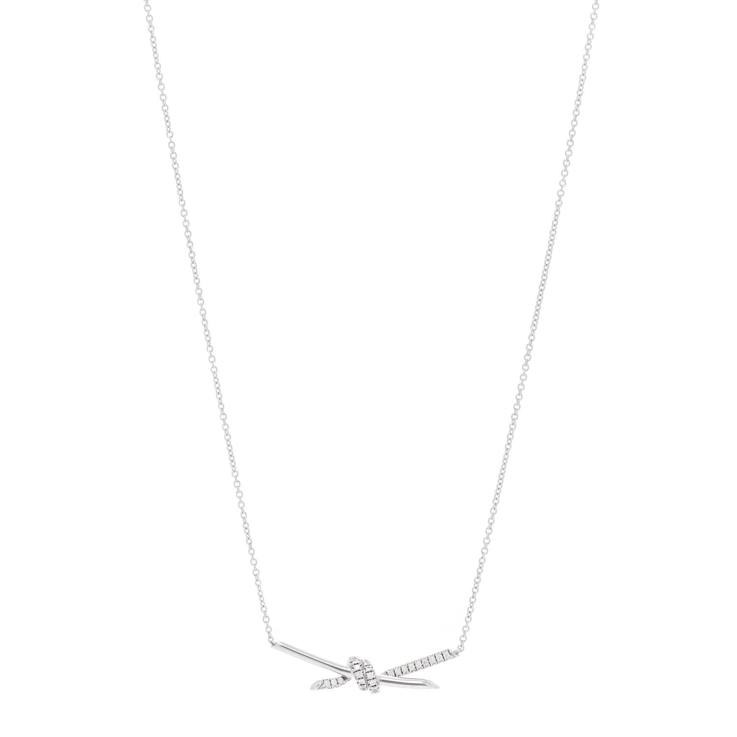 Tiffany 18K White Gold Diamond Knot Necklace 1 of 6