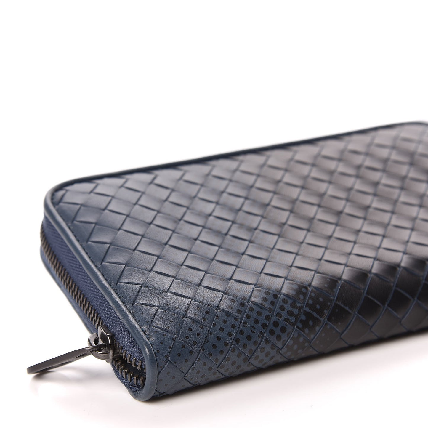 Nappa Intrecciato Gradient Spotted Zip Around Wallet Black Denim